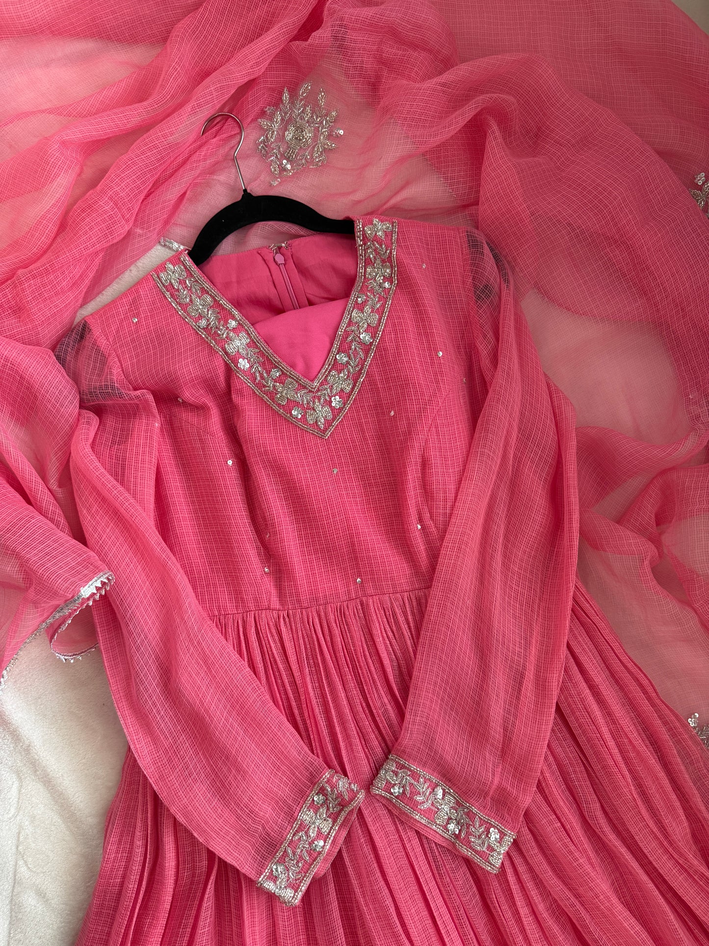 Bright pink kota anarkali set