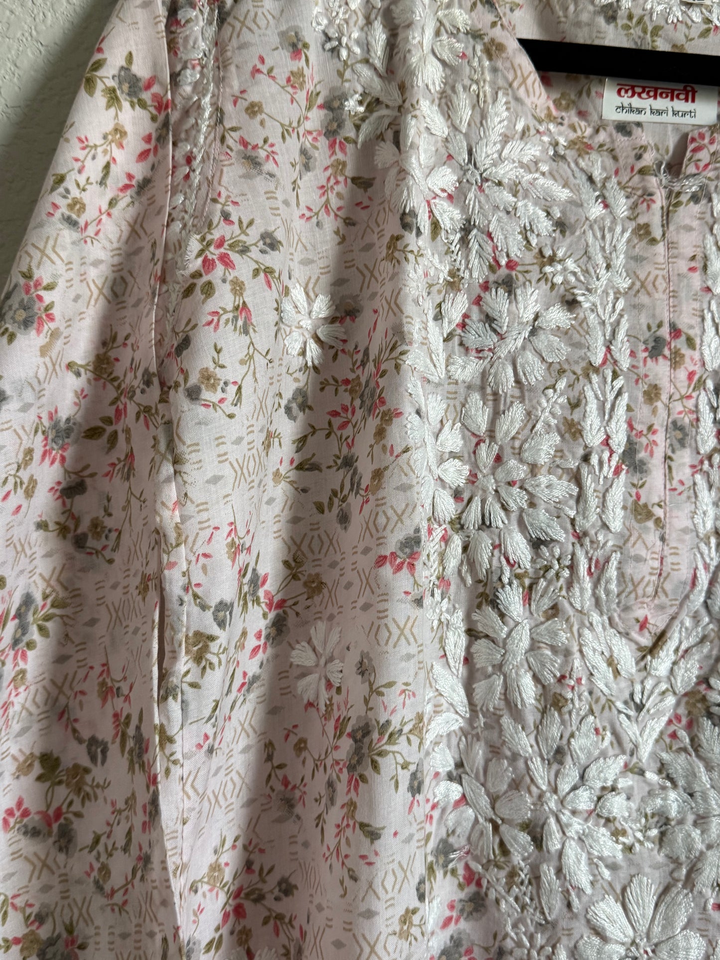 Pinkish Red Floral Printed Cotton Chikankari Coord Set - Top with Palazzo