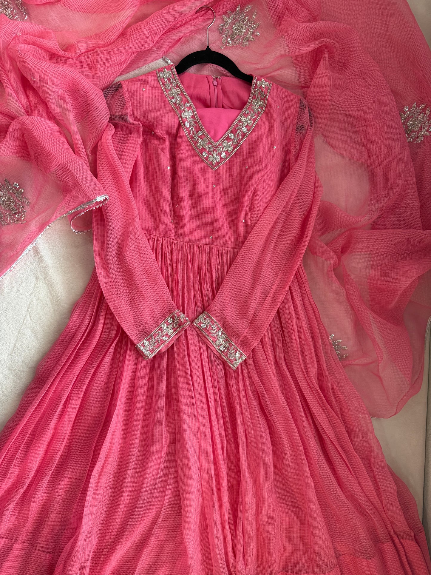 Bright pink kota anarkali set
