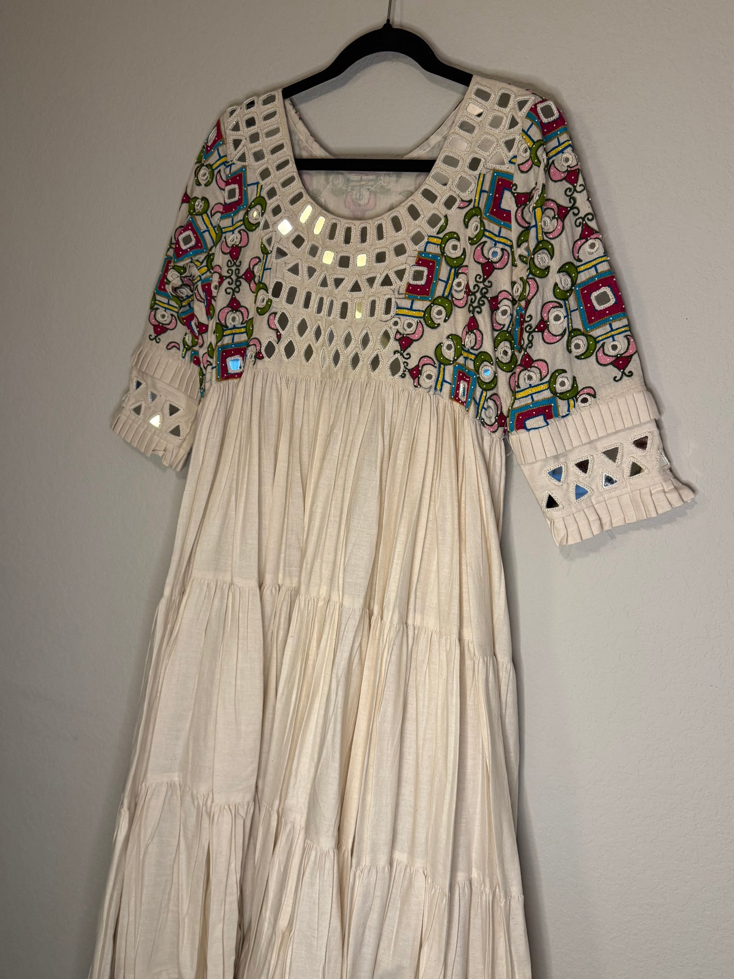 White Handwork Mirror Work Heavy Flared Anarkali Long Dress