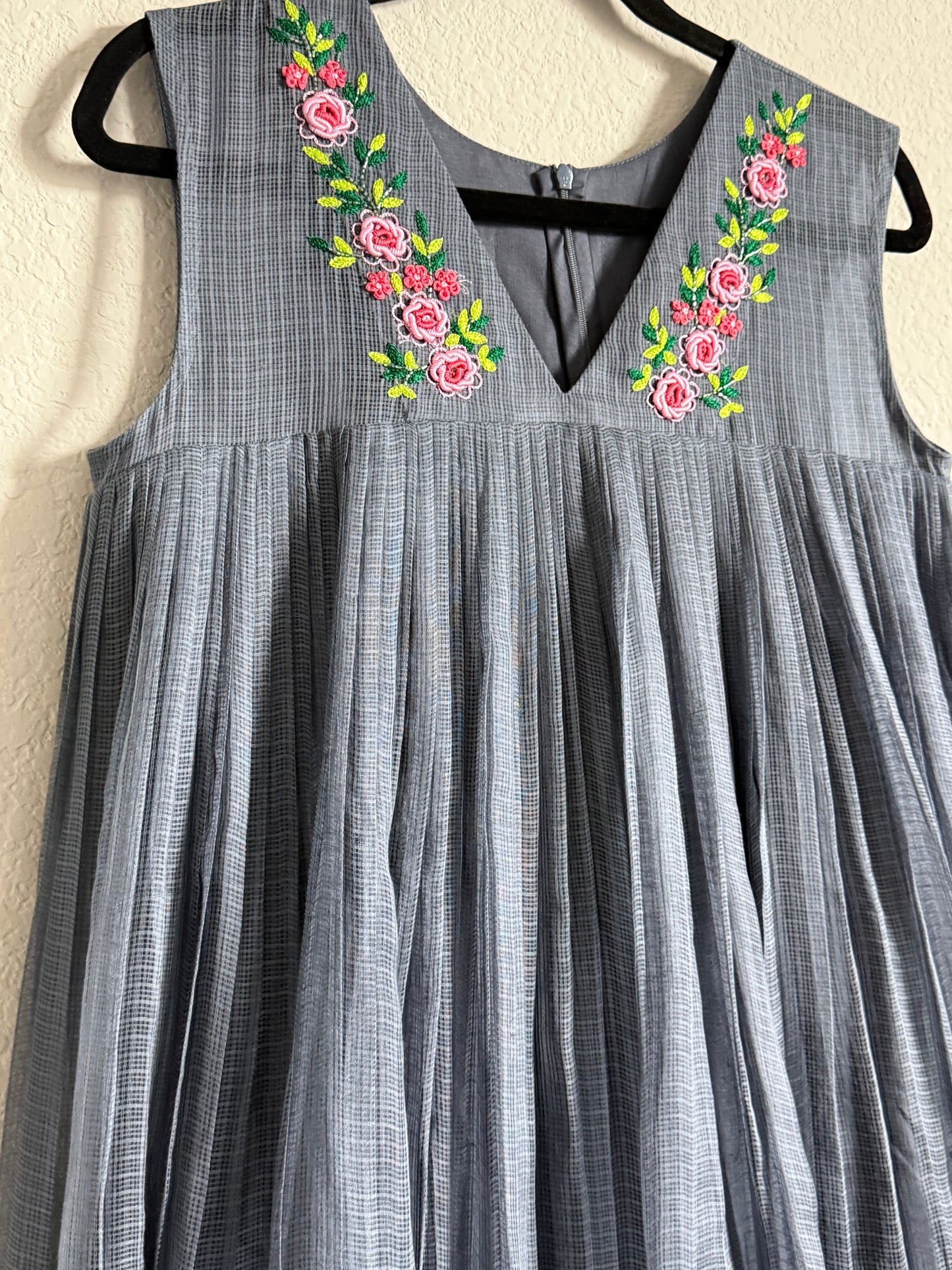 Gray Kota Sleeveless Maggam Work Dress