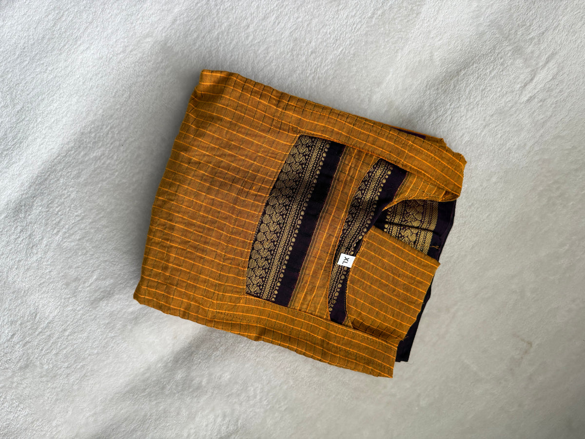 Yellow with Purple Handloom Checks Top and Dupatta Set