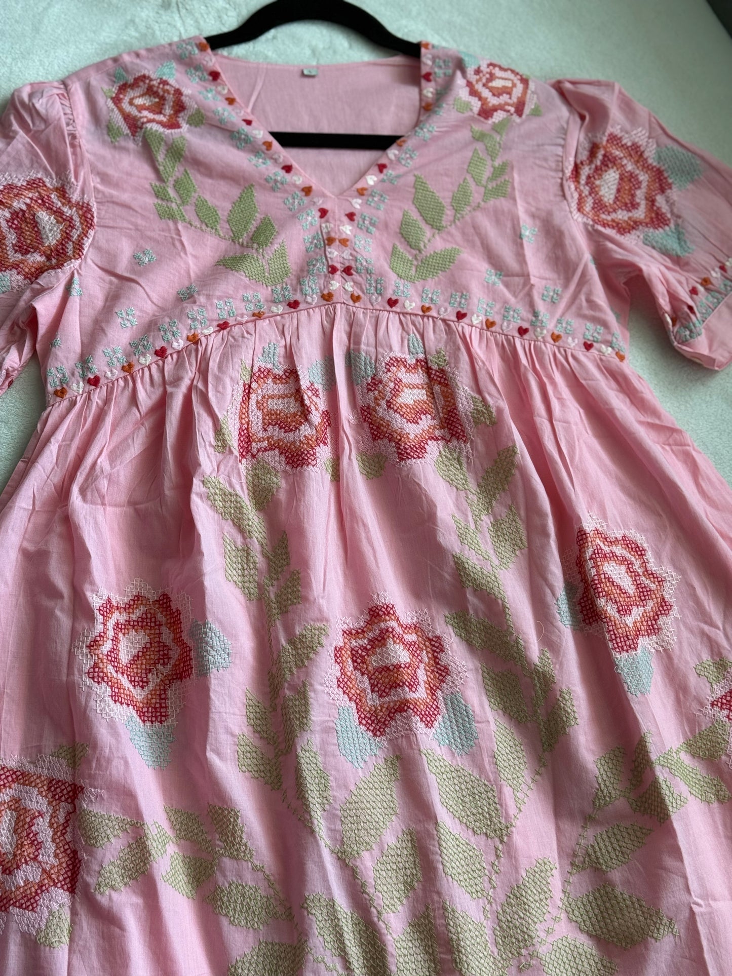 Baby pink cotton short kurti