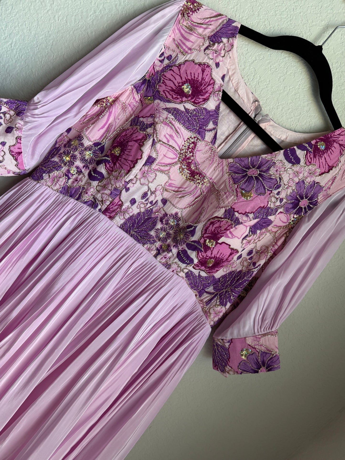 Lavendar with purple dual shade crape long anarkali dress