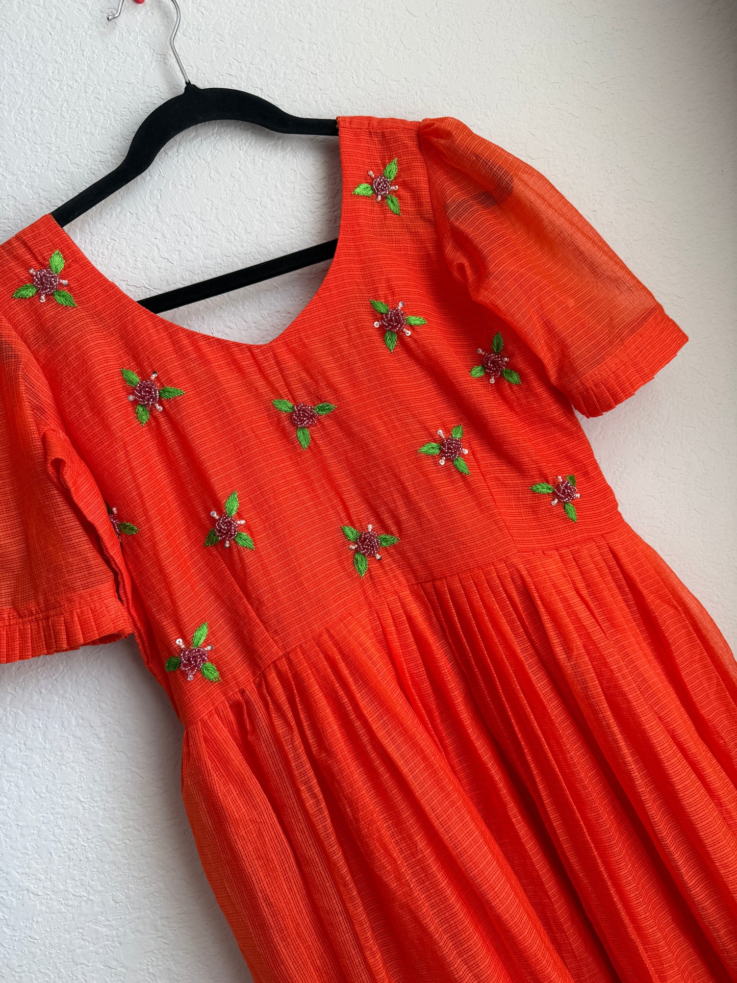 Rust orange maggam work kota midi dress