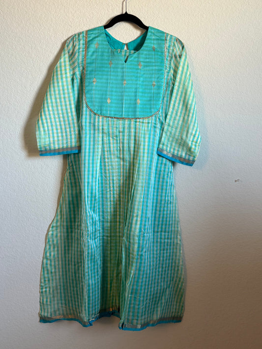 Blue Maheshwari Silk Handloom Checks Coord Set