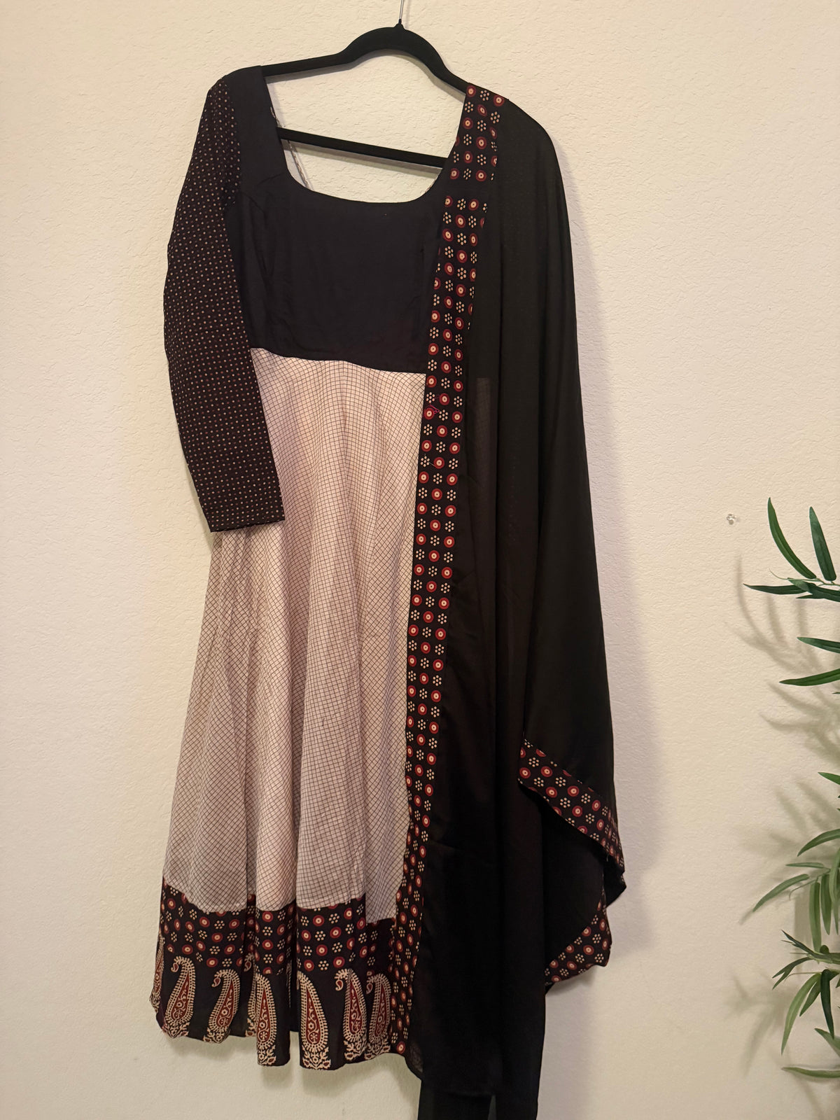 Premium Black Cotton Anarkali Set - Top and Dupatta