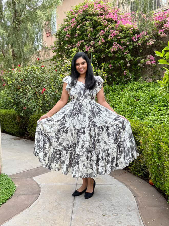 Beautiful half white and gray shade georgette satin frock