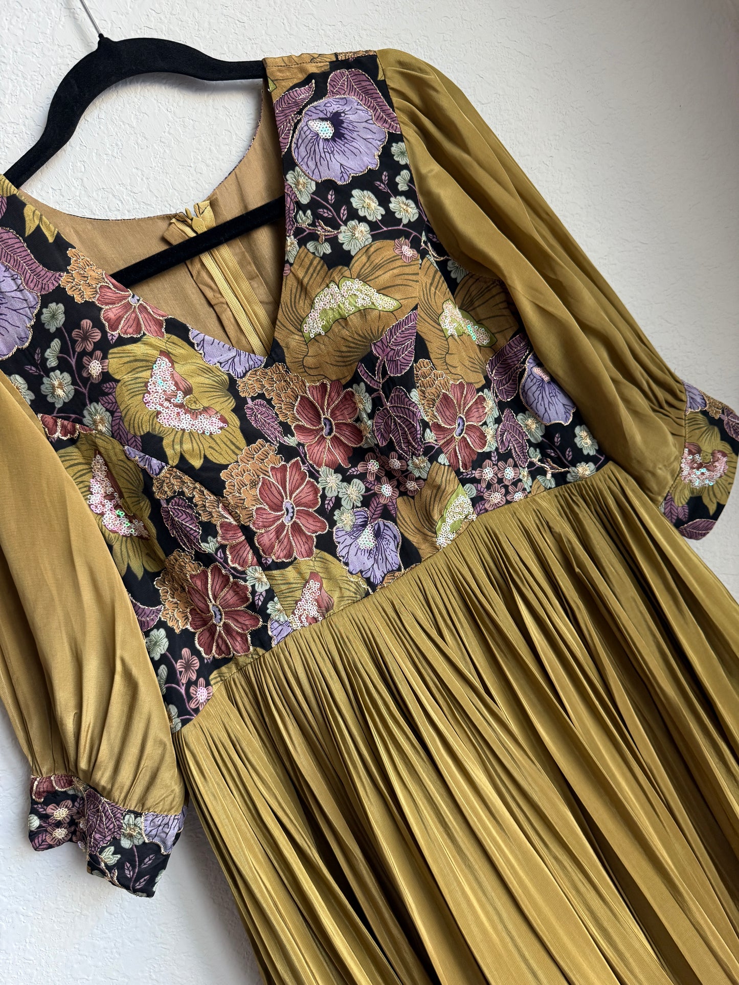 Khaki with black dual shade crape long anarkali dress