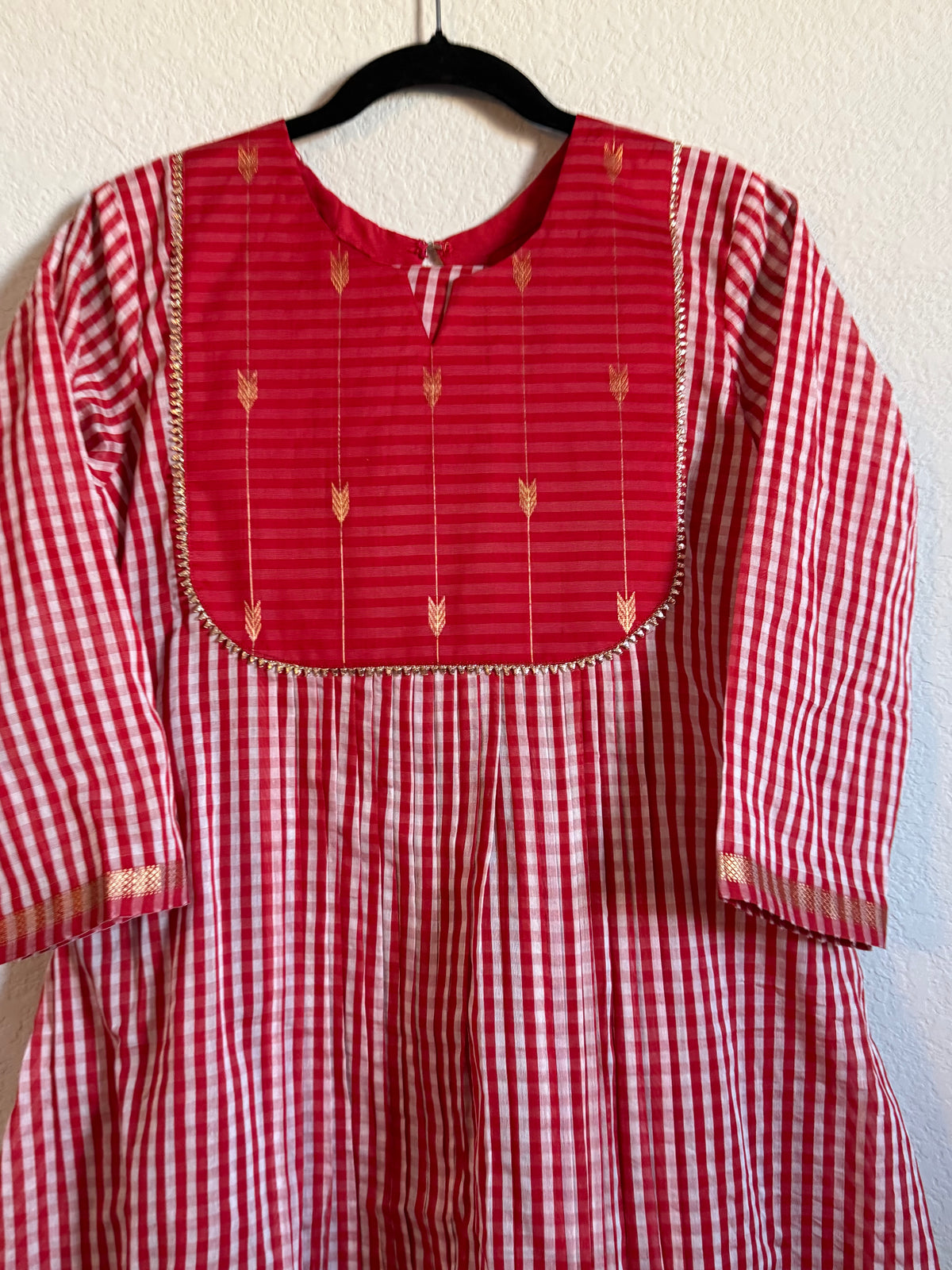 Red Maheshwari Silk Handloom Checks Coord Set