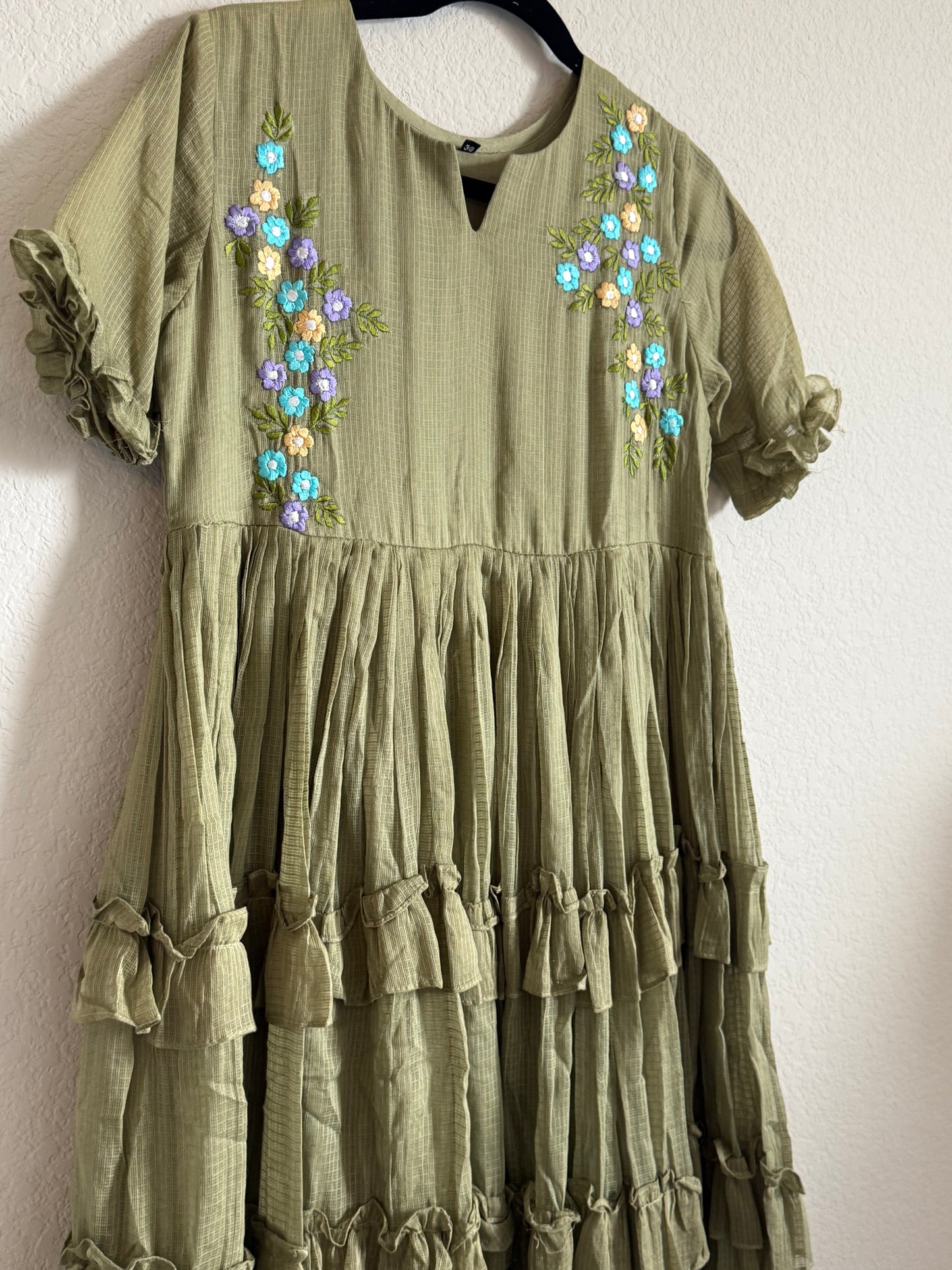Green Floral Kota Frock
