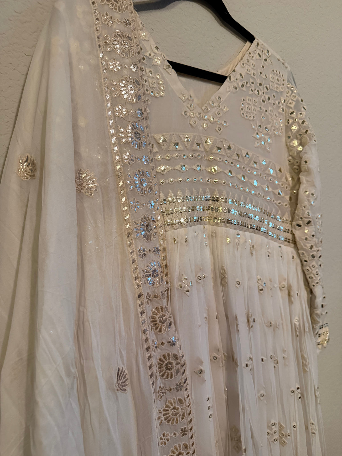 Ivory Shade Gotapatti Chikanwork Heavy Flared Long Anarkali Set - Top and Dupatta