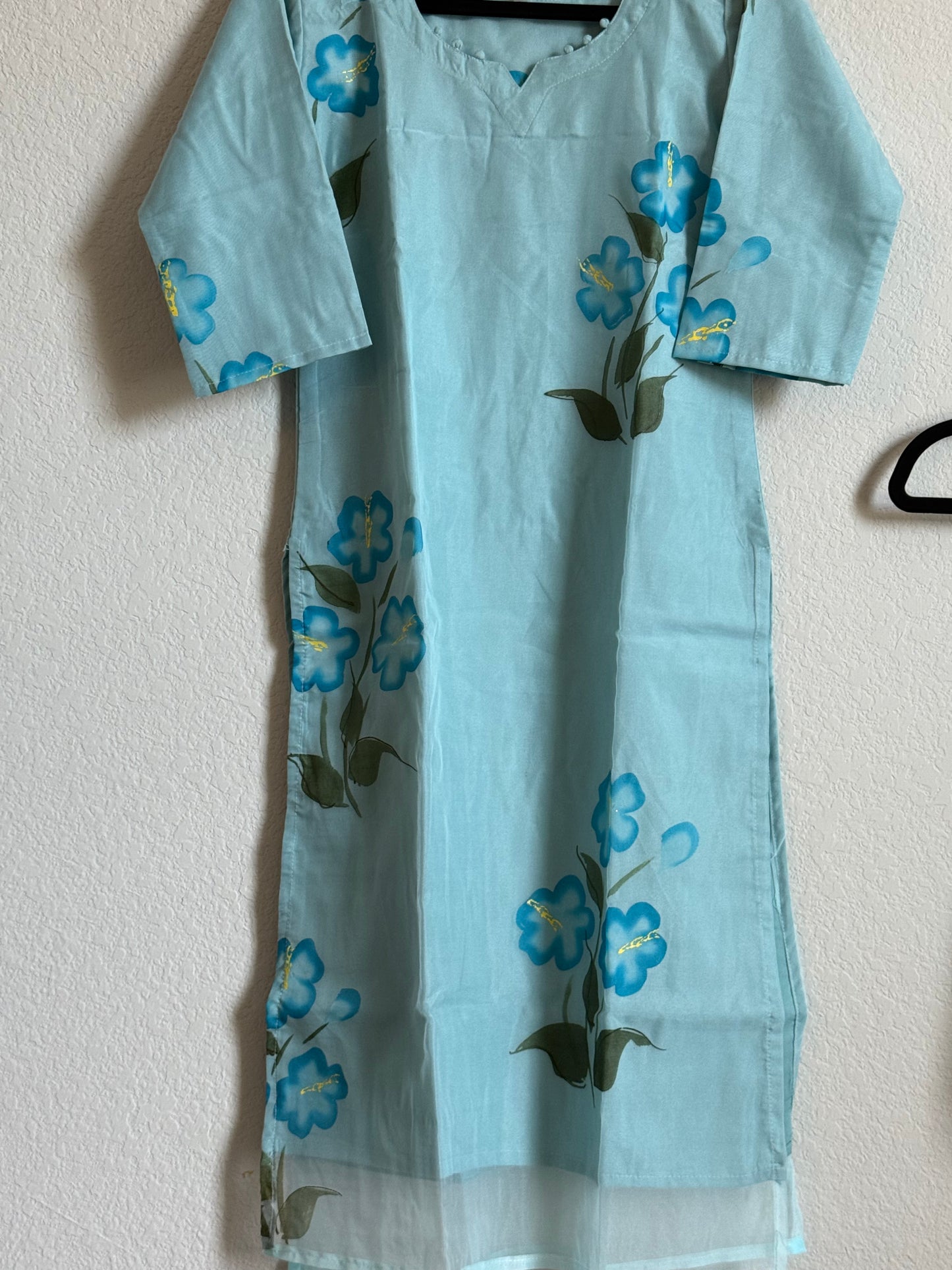 Blue Organza Handpainted Coord Set