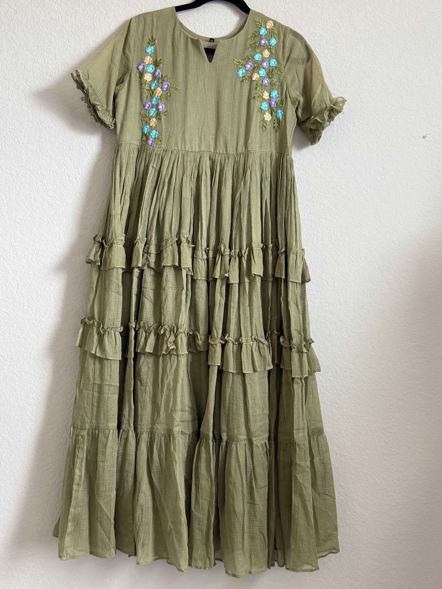 Green Floral Kota Frock