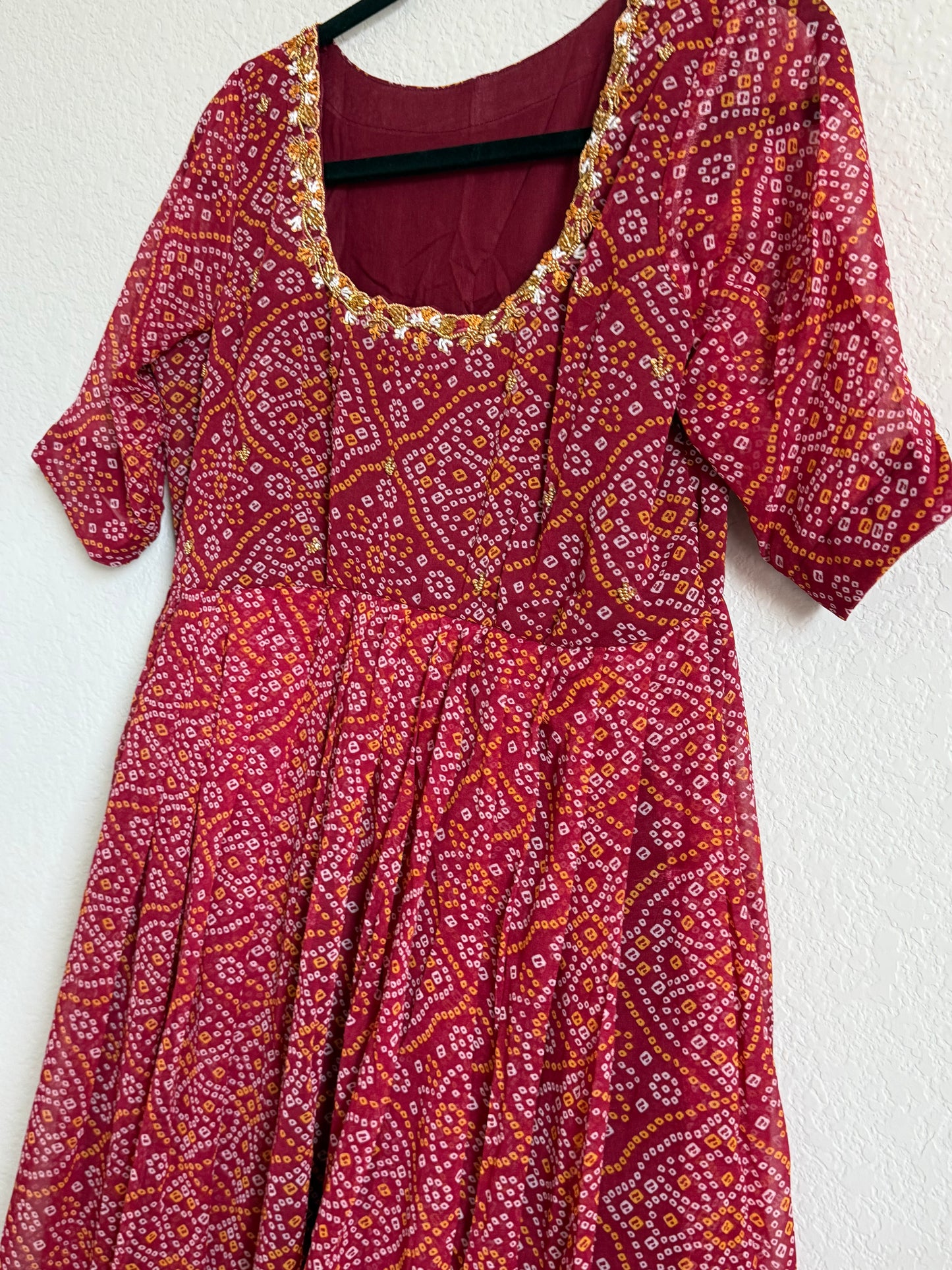 Maroon Bandhini Handwork Anarkali Tunic