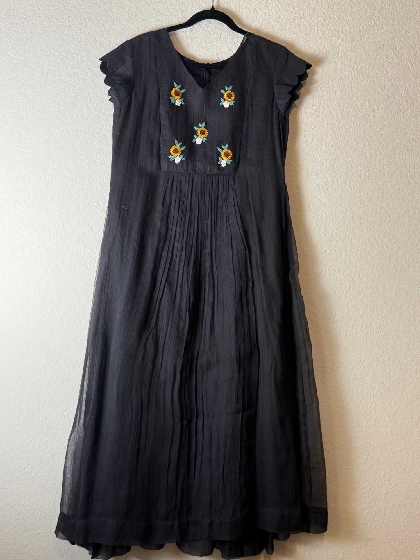 Black Kota Embroidered Dress with short scallop