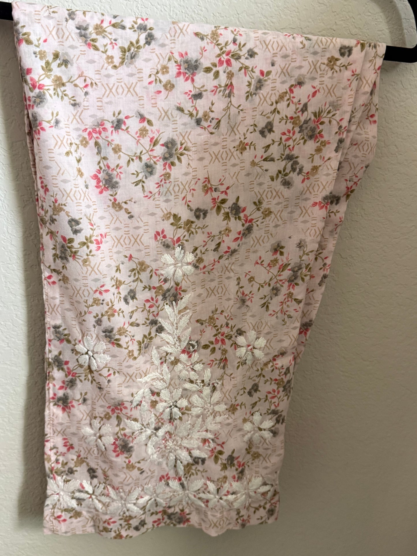 Pinkish Red Floral Printed Cotton Chikankari Coord Set - Top with Palazzo