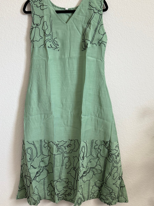 Green Mul Chanderi Sleeveless A-line Dress