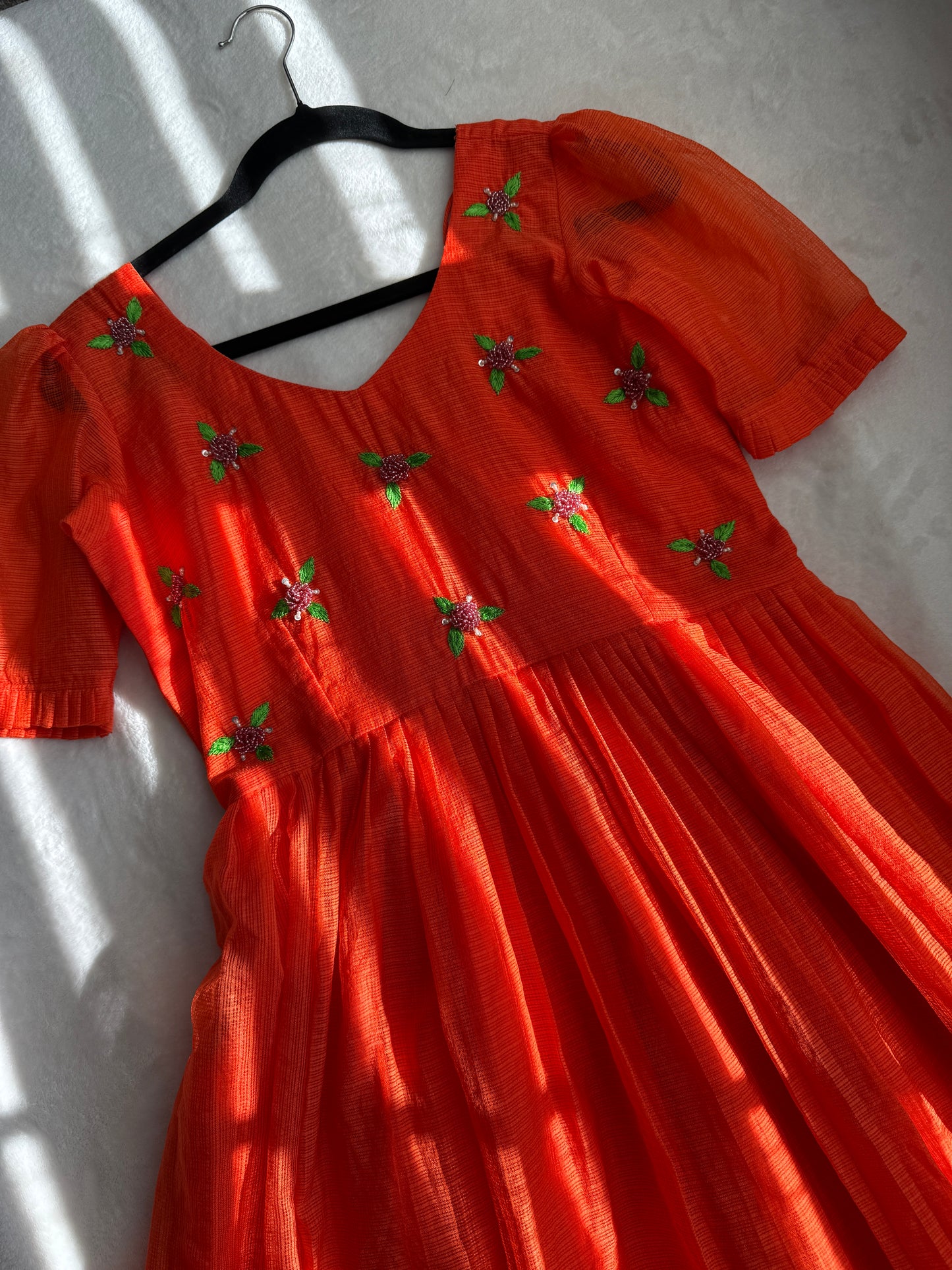 Rust orange maggam work kota midi dress