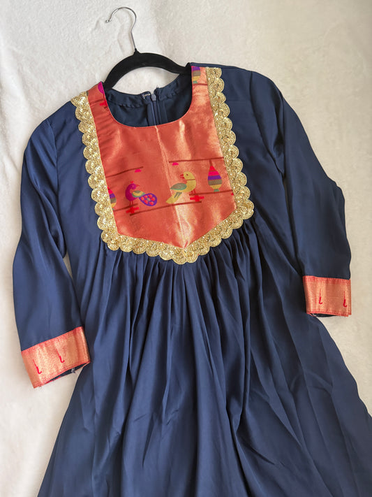 Navy blue paithani crape tunic with beautiful lace detailing