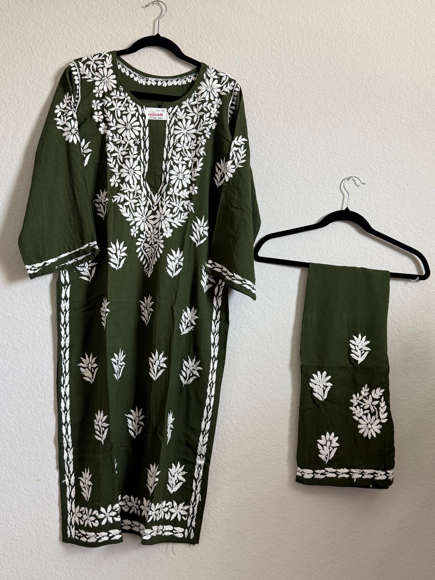 Bottle Green Rayon Chikankari Coord Set - Top with Palazzo