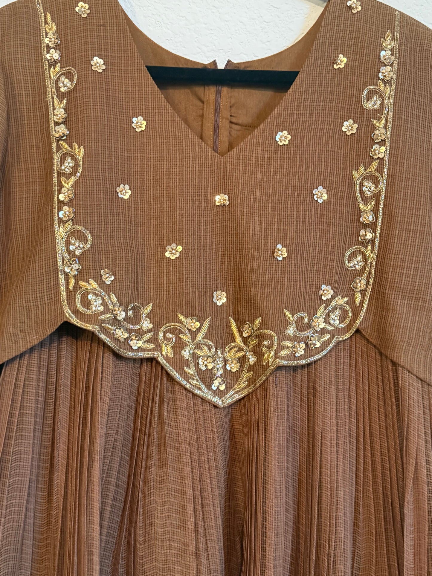 Brown Kota Maggam Work Dress