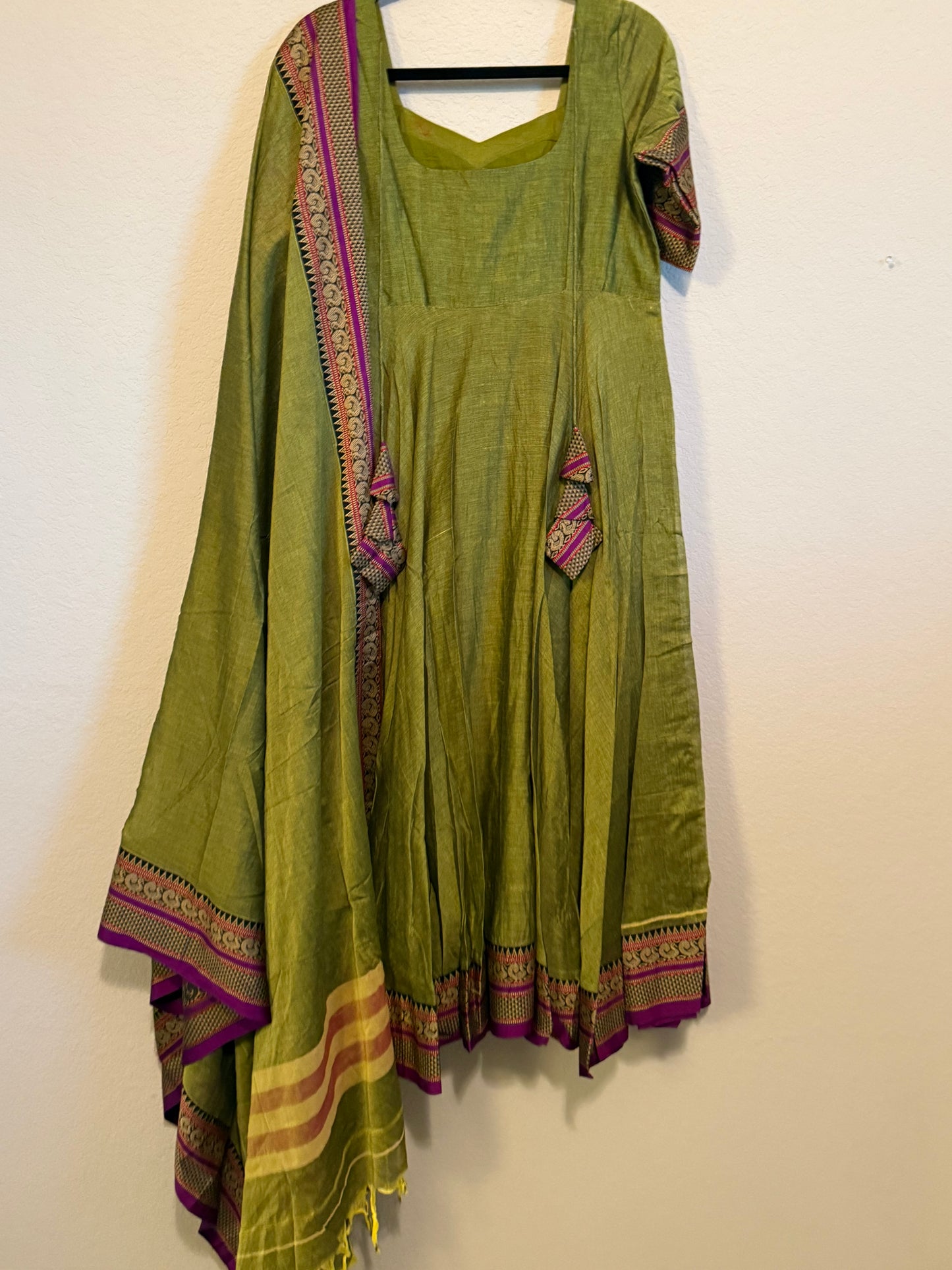 Green Narayanpet Maggam Work Anarkali with Dupatta