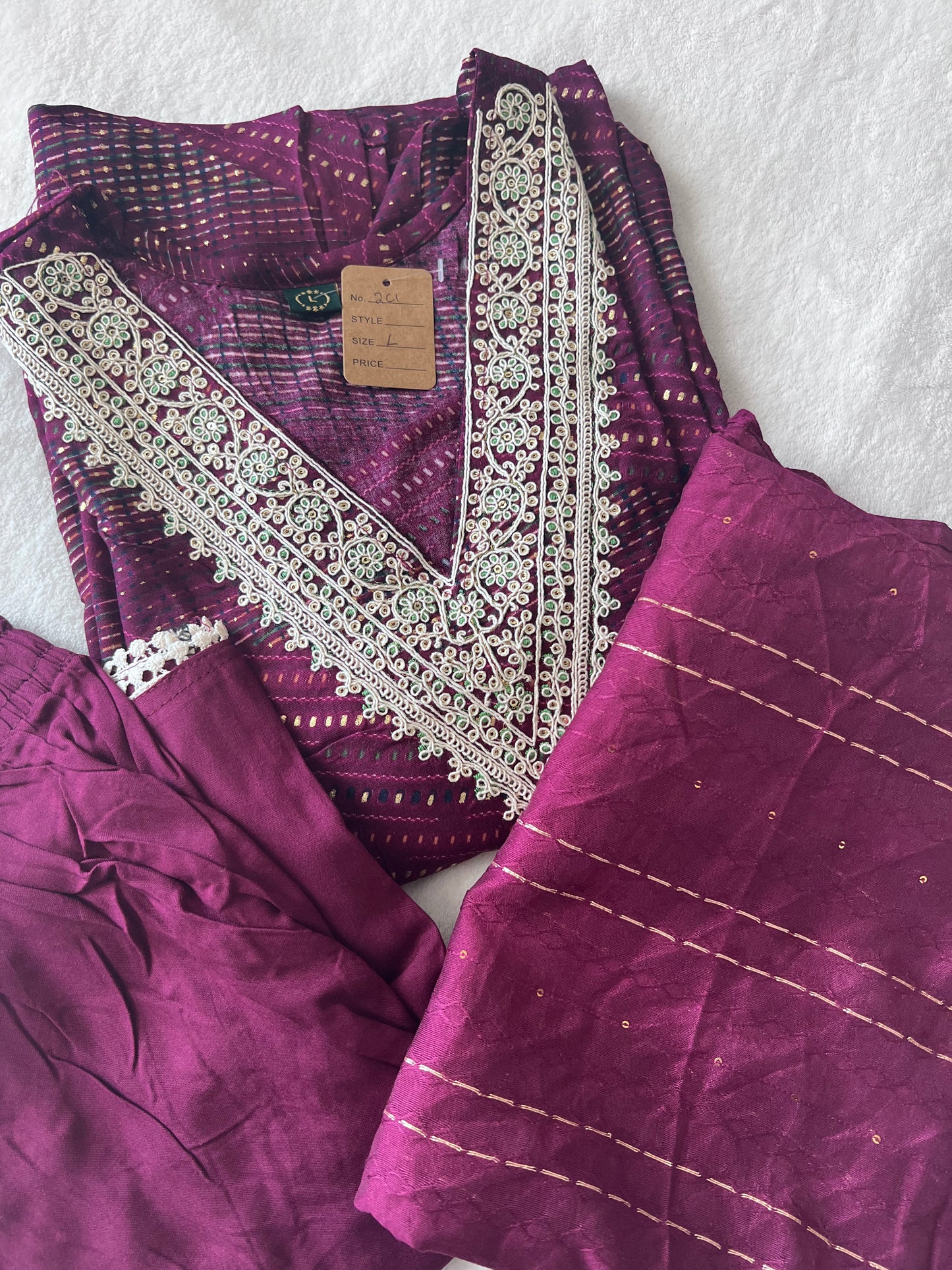 Wine Rayon Kurti set with sequin dupatta