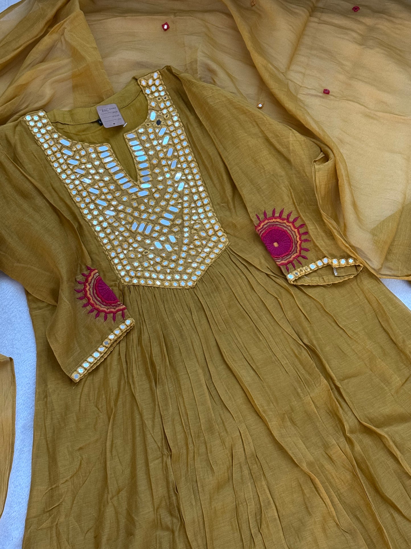 Pure Mul Chanderi Mirror Work Designer Kurti Set