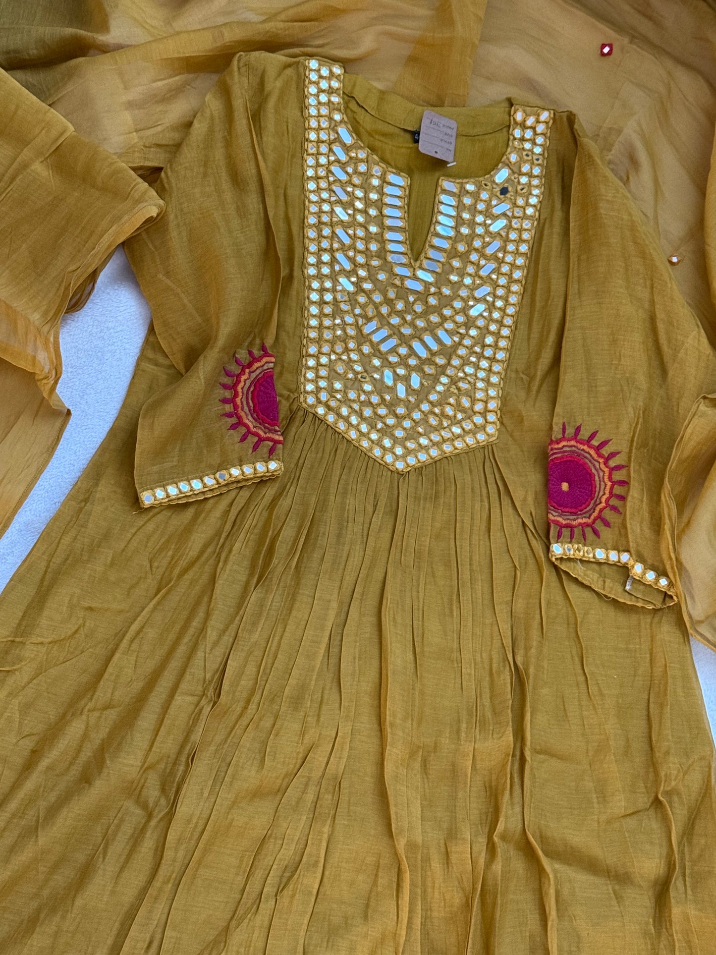 Pure Mul Chanderi Mirror Work Designer Kurti Set