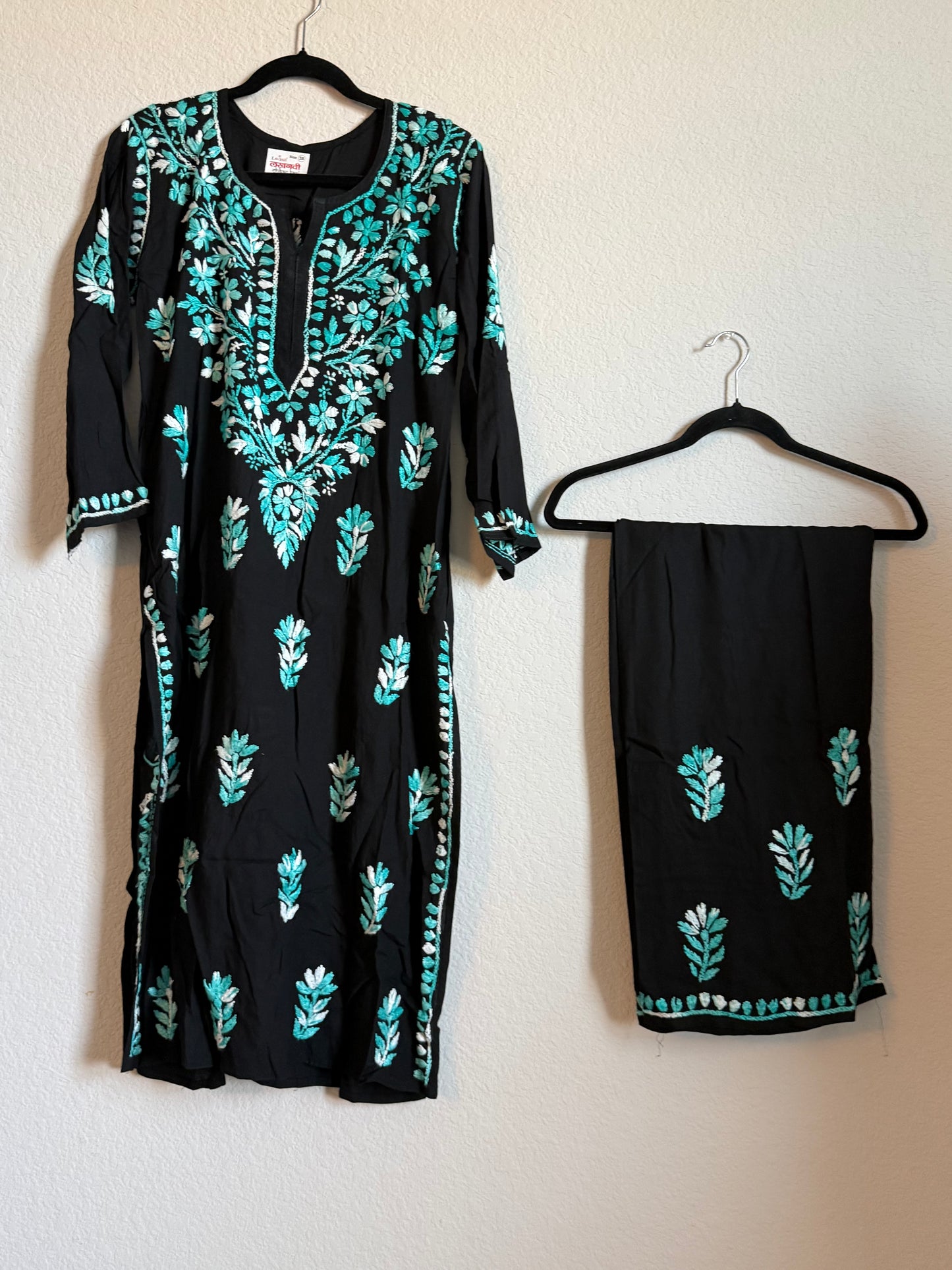 Black with Blue Rayon Chikankari Coord Set - Top with Palazzo
