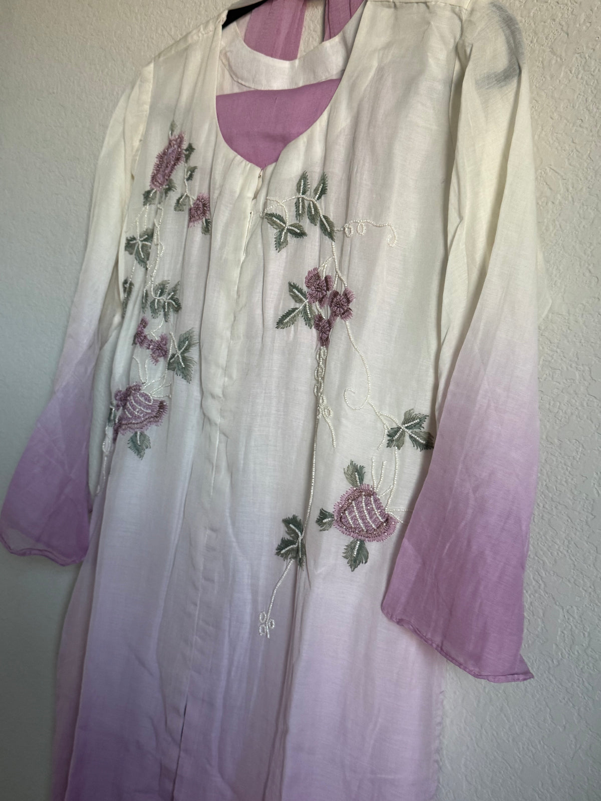 Half white and light pink mul chanderi handwork aline suit