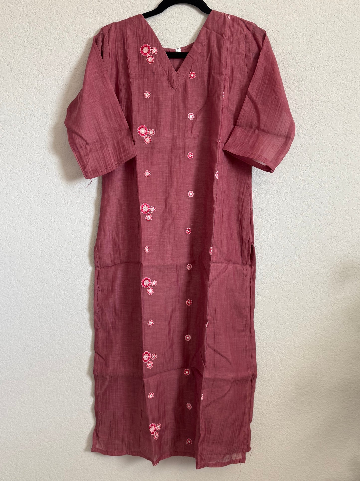 Mauve Peach Mul Chanderi Straight Cut Kurti