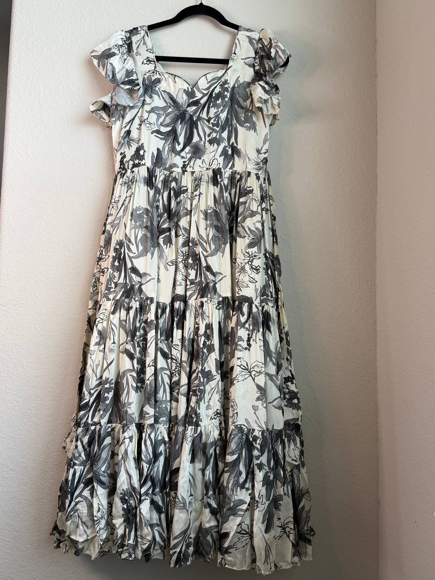 Beautiful half white and gray shade georgette satin frock