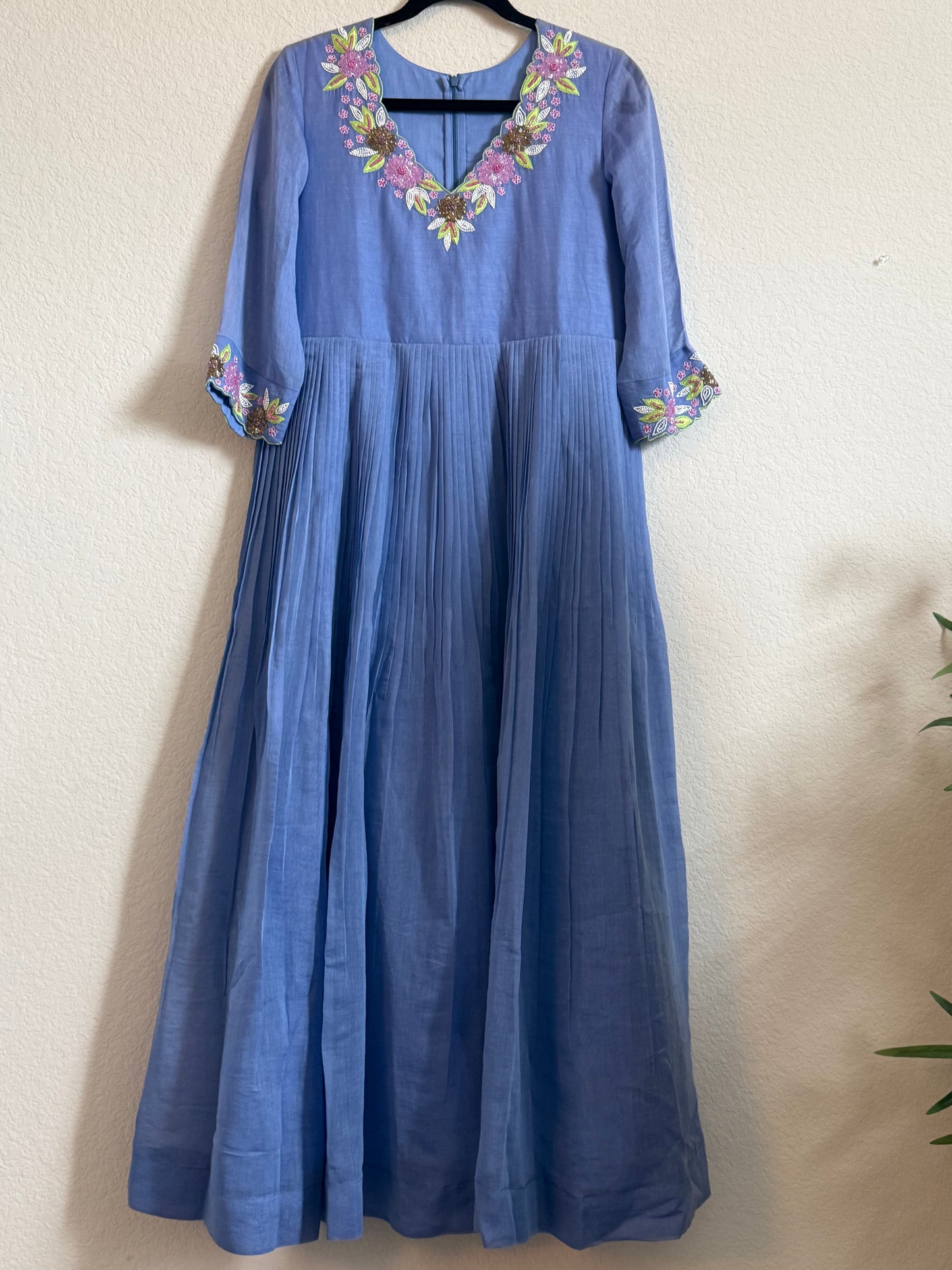 Blue Mul Chanderi Handwork Designer Dress