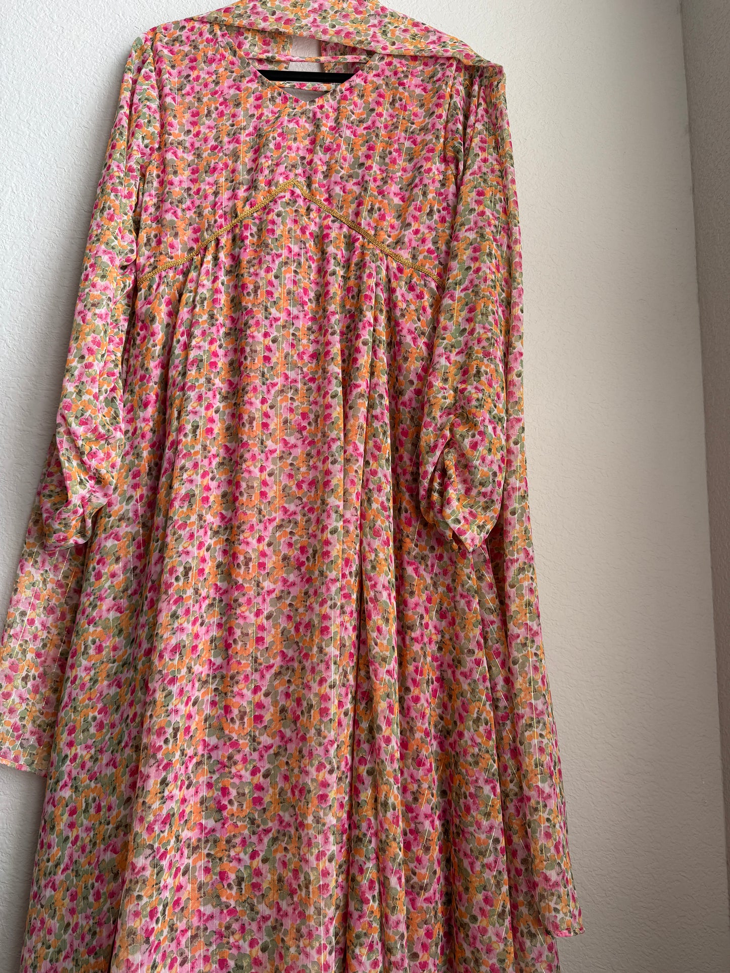 Peach pink shade chiffon anarkali with dupatta