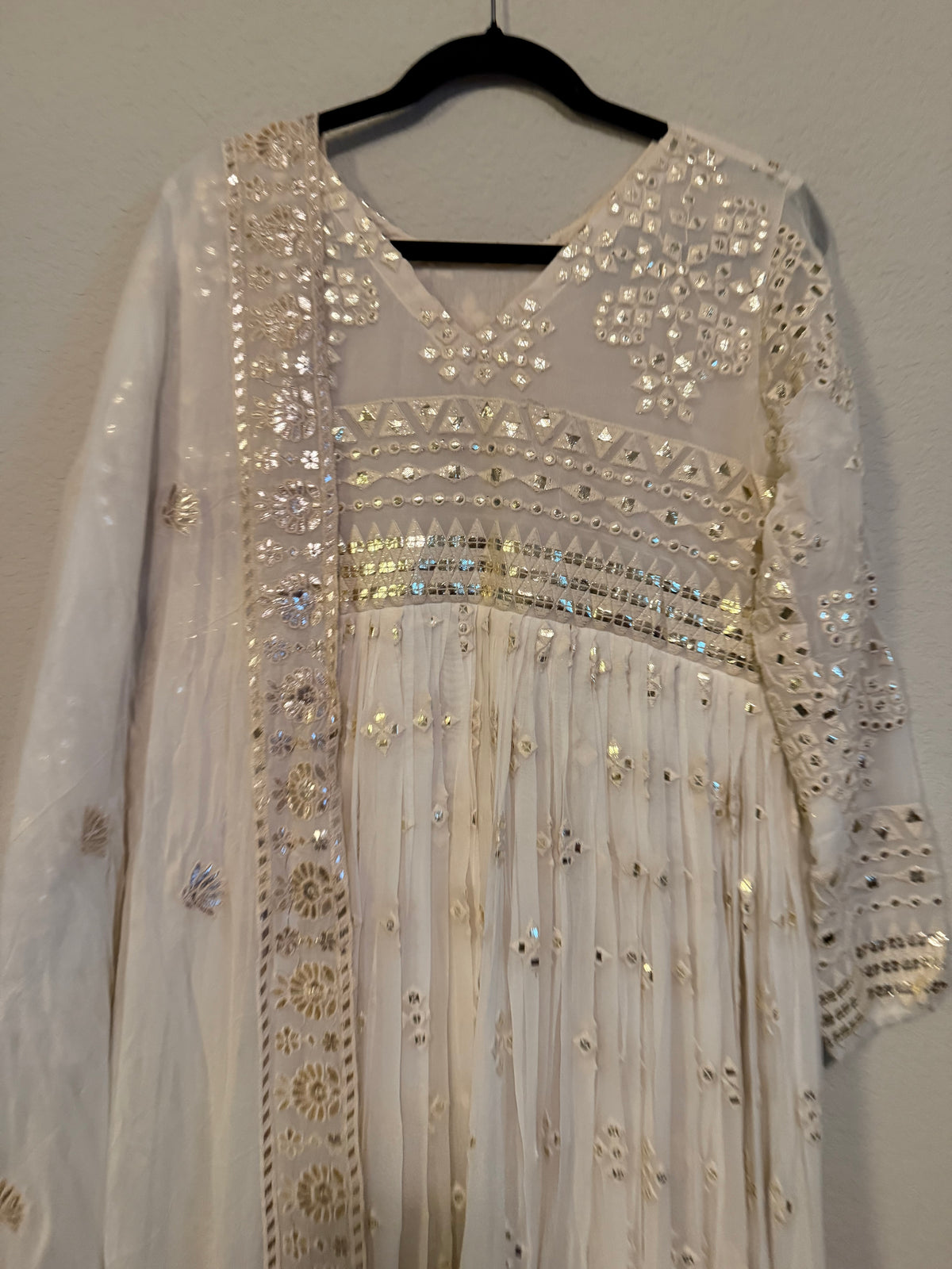 Ivory Shade Gotapatti Chikanwork Heavy Flared Long Anarkali Set - Top and Dupatta