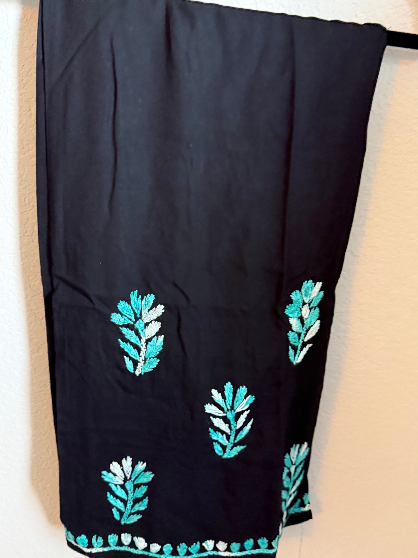 Black with Blue Rayon Chikankari Coord Set - Top with Palazzo