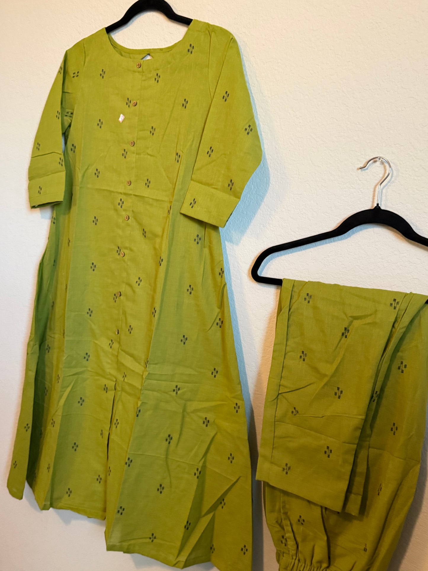 Green Cotton A-line Customized Coord Set