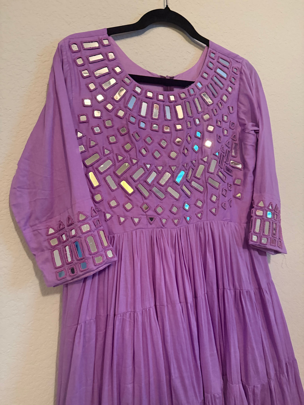 Lavendar Mirror Work Heavy Flared Anarkali Long Dress