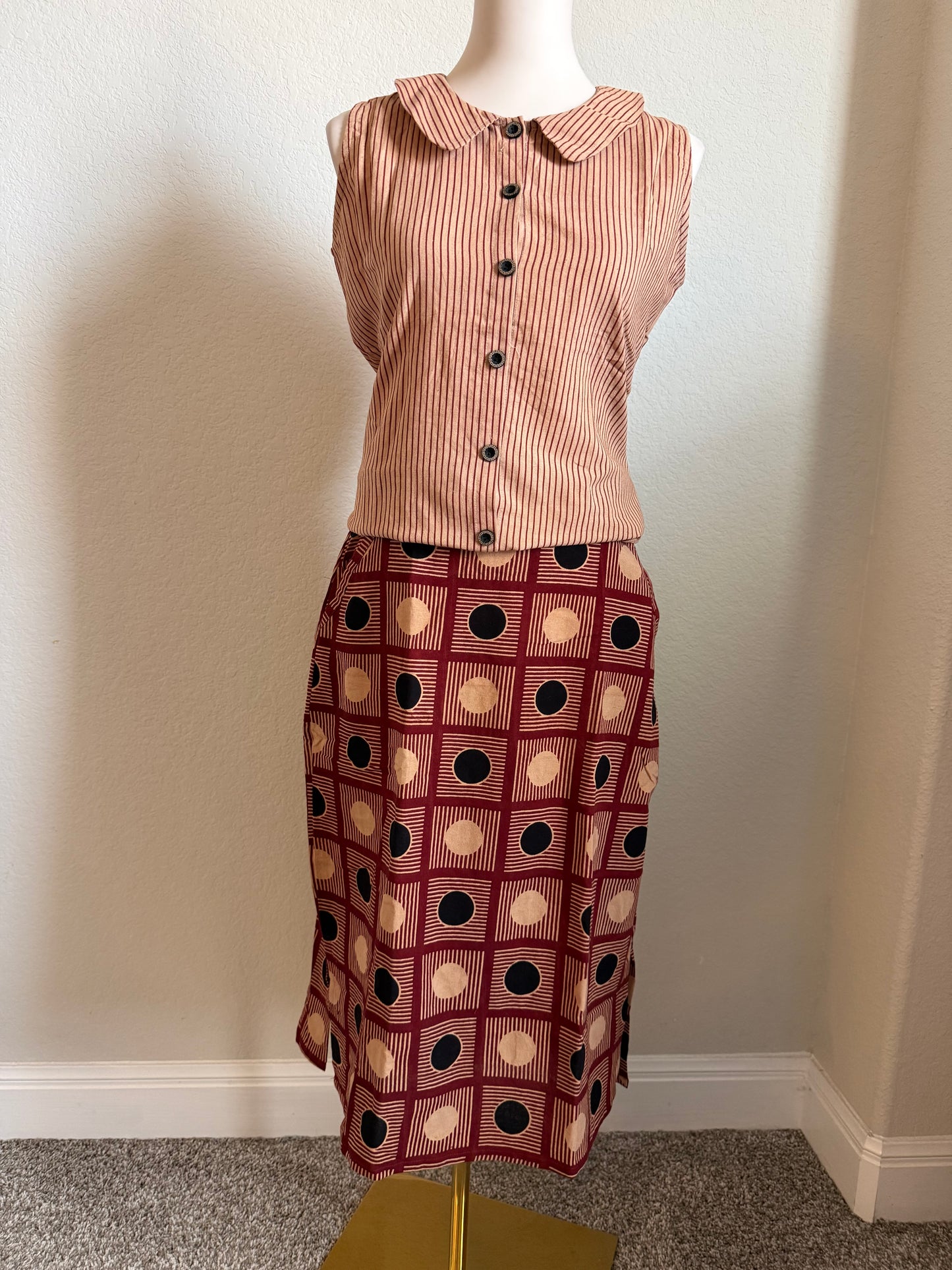 Maroon Stripes Cotton Top with Ajrakh Skirt