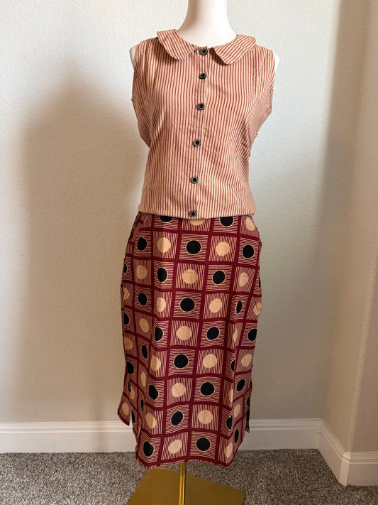 Maroon Stripes Cotton Top with Ajrakh Skirt