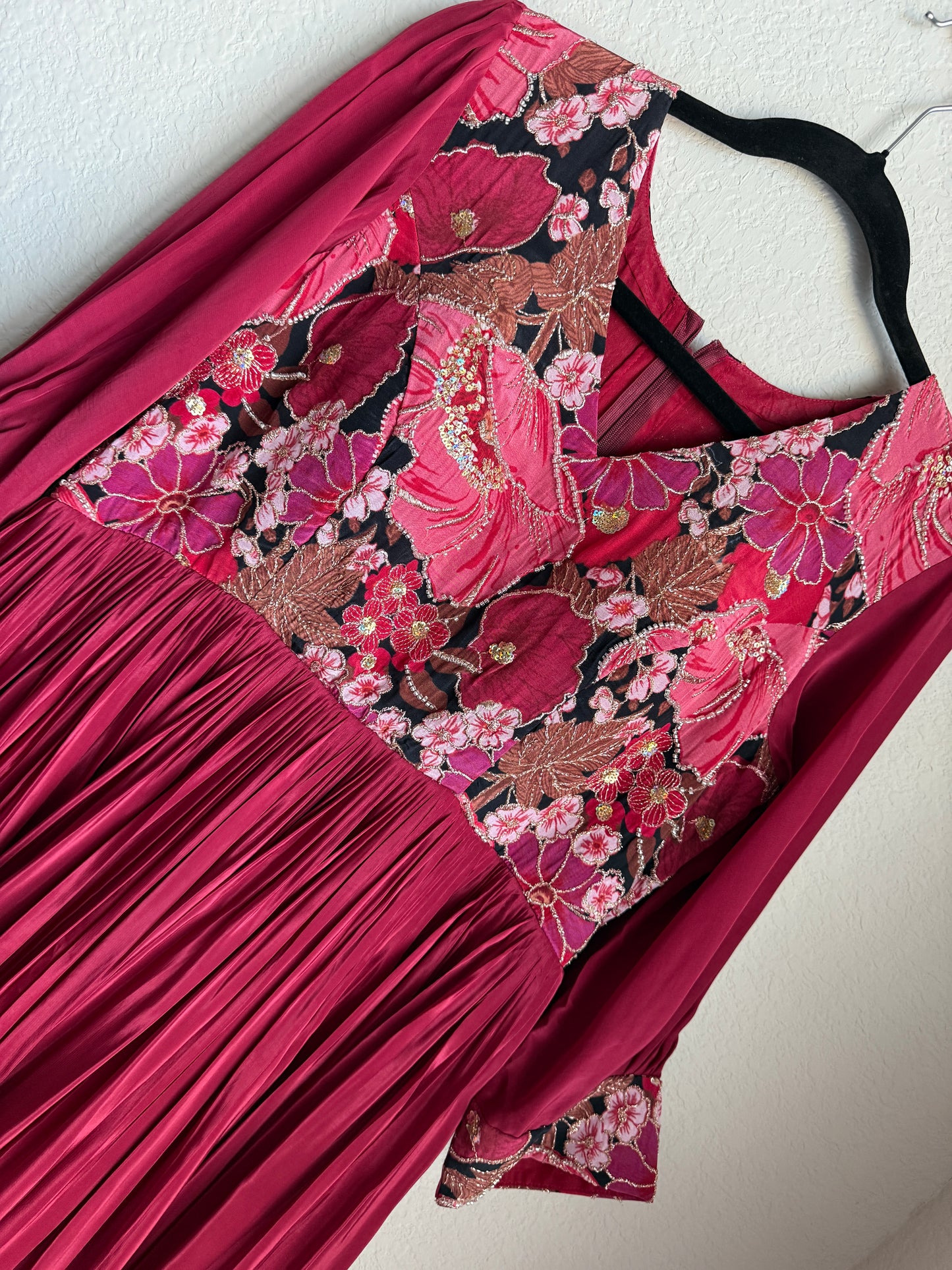 Maroon shade crape long anarkali dress