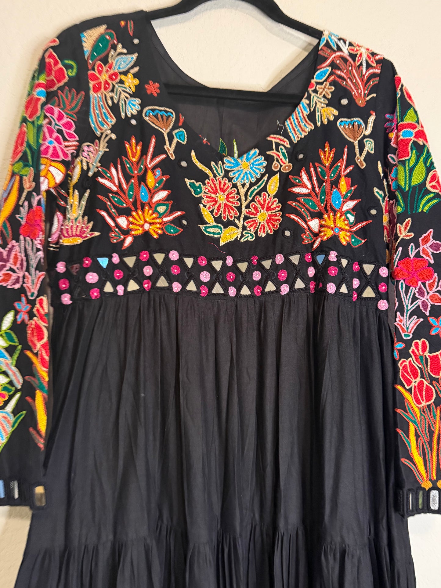 Black Handwork Mirror Work Heavy Flared Anarkali Long Dress