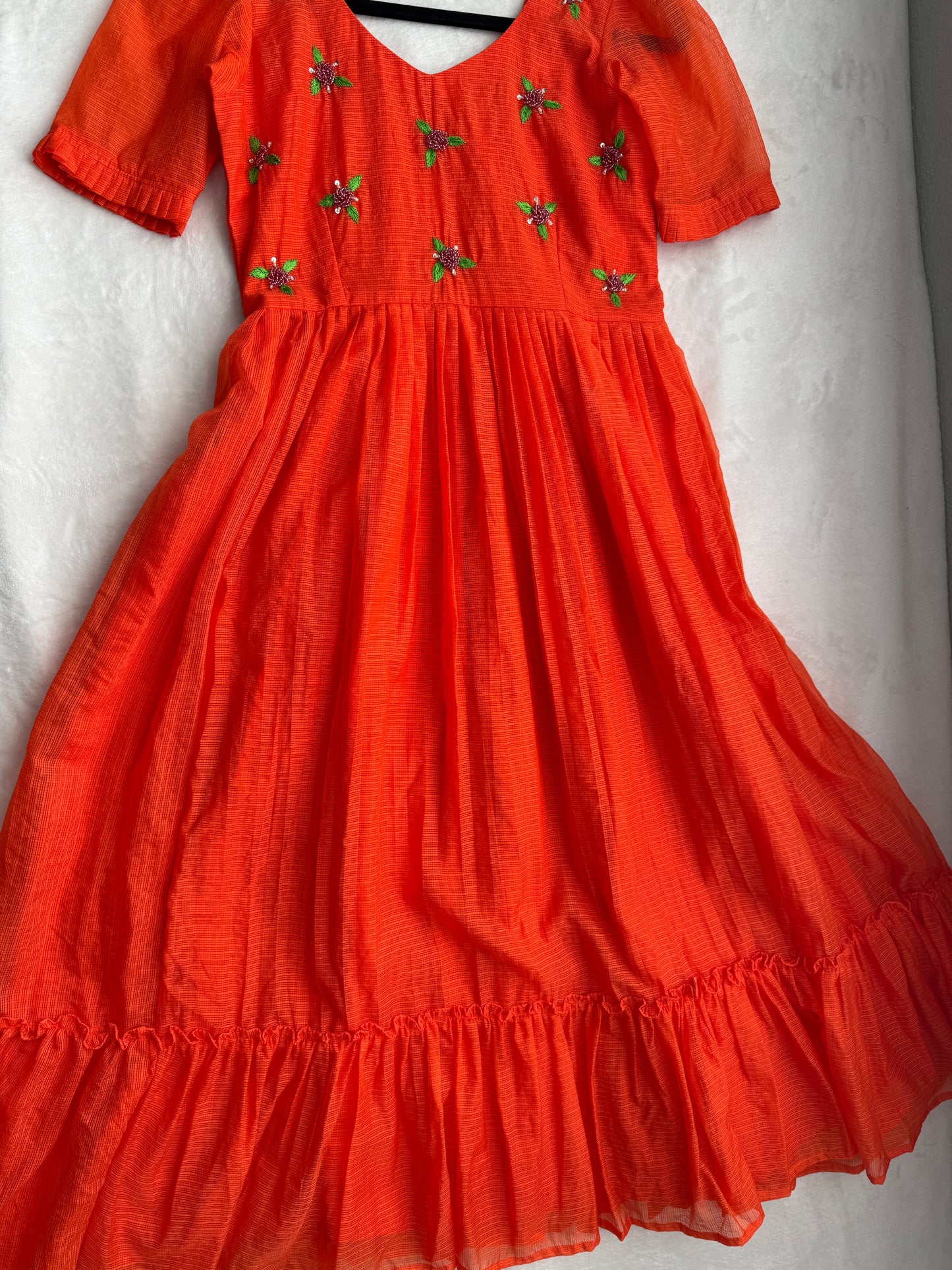 Rust orange maggam work kota midi dress