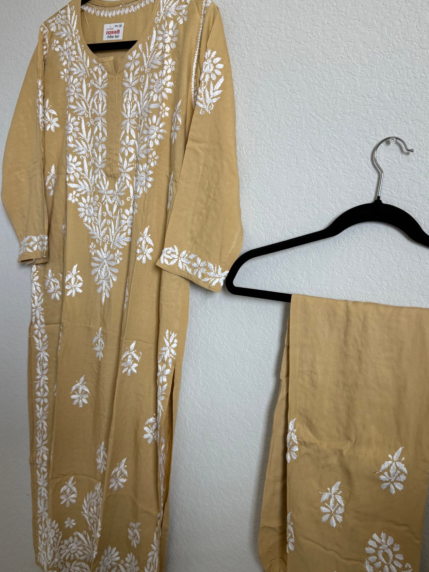 Biege Rayon Chikankari Coord Set - Top with Palazzo