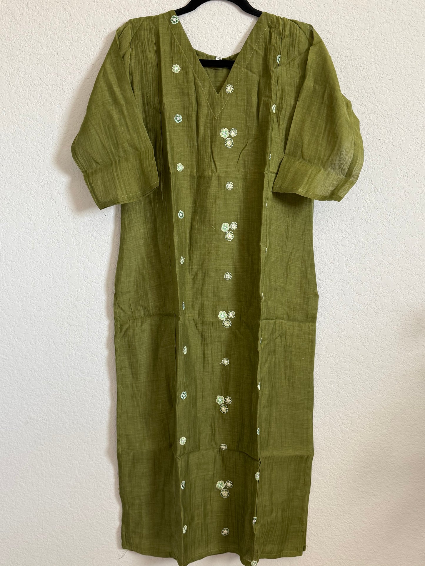 Bottle Green Mul Chanderi Straight Cut Kurti