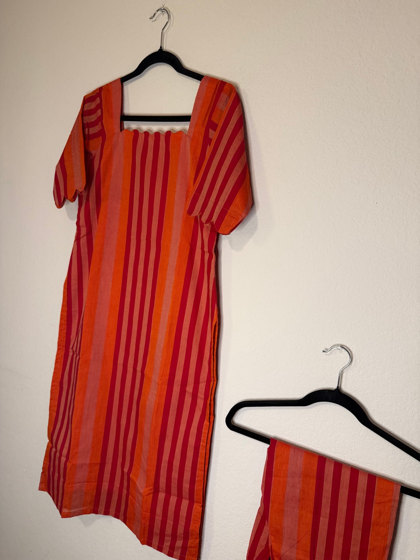 Orange Cotton Straight Cut Customized Coord Set