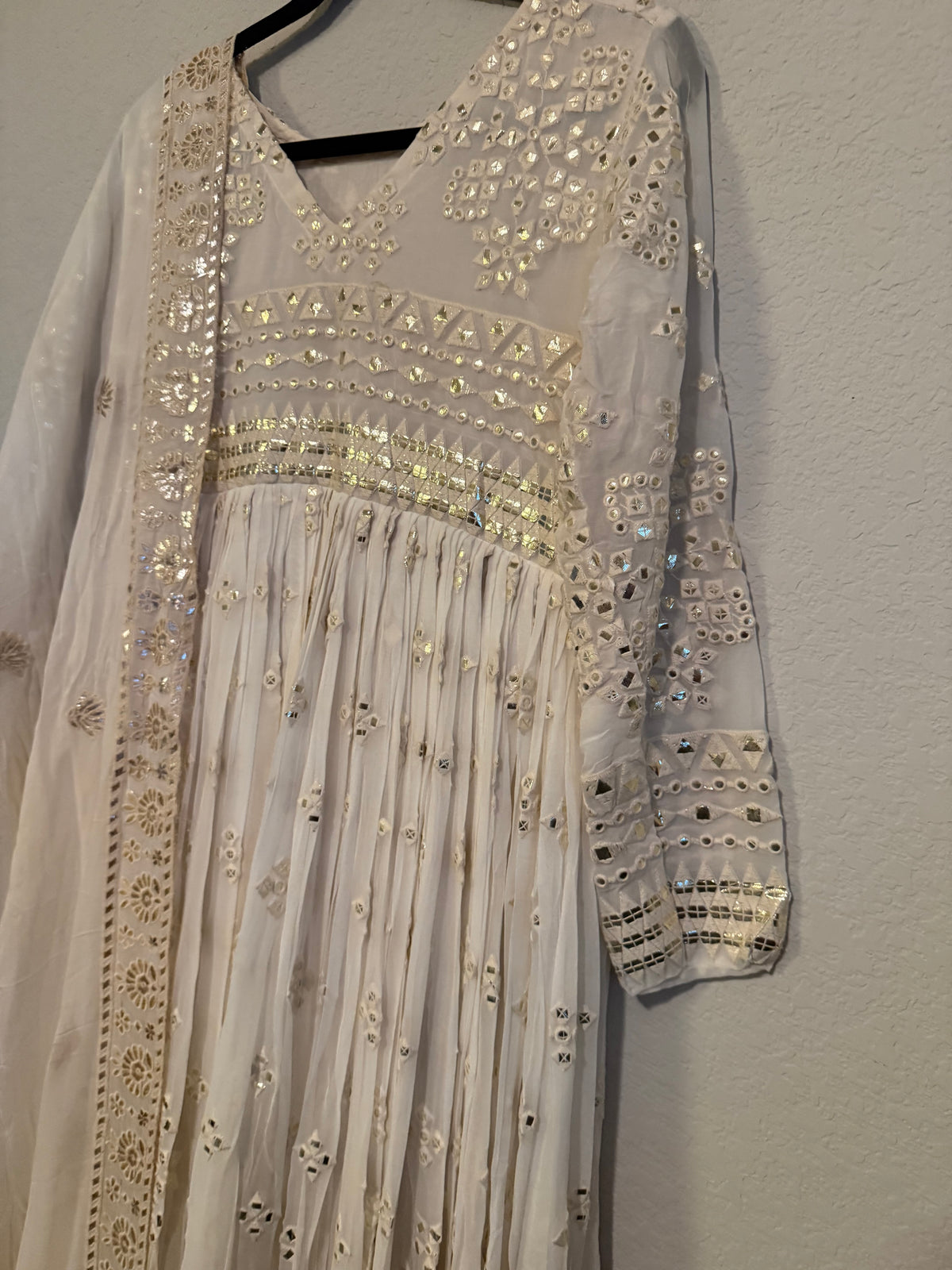 Ivory Shade Gotapatti Chikanwork Heavy Flared Long Anarkali Set - Top and Dupatta