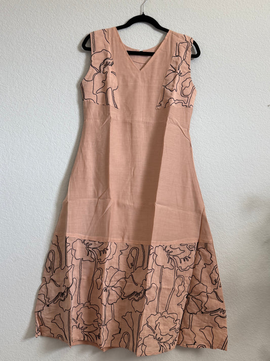 Peach Mul Chanderi Sleeveless A-line Dress